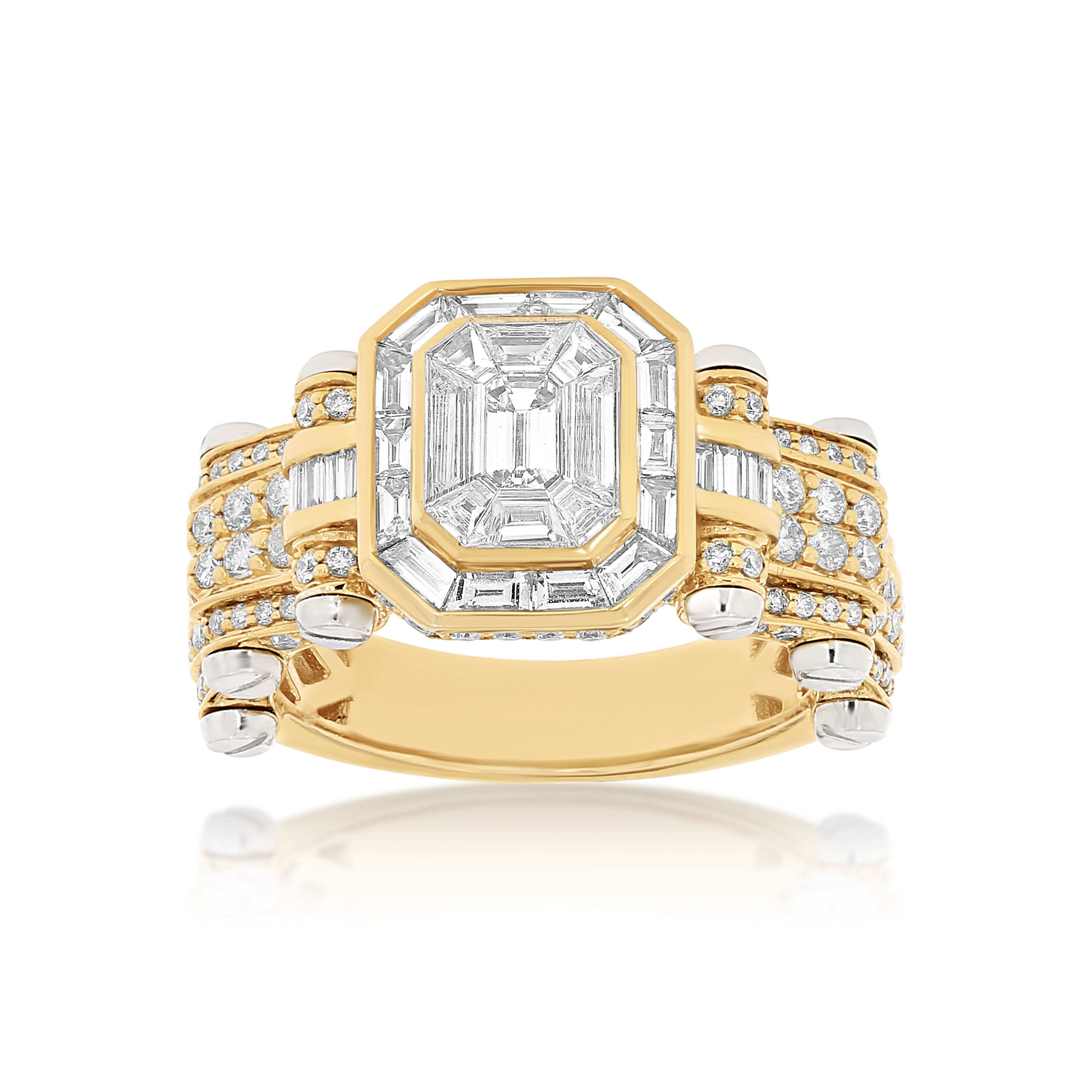 Emerald Cut Diamond Ring 2.85 ct. 14k Gold With White Accents